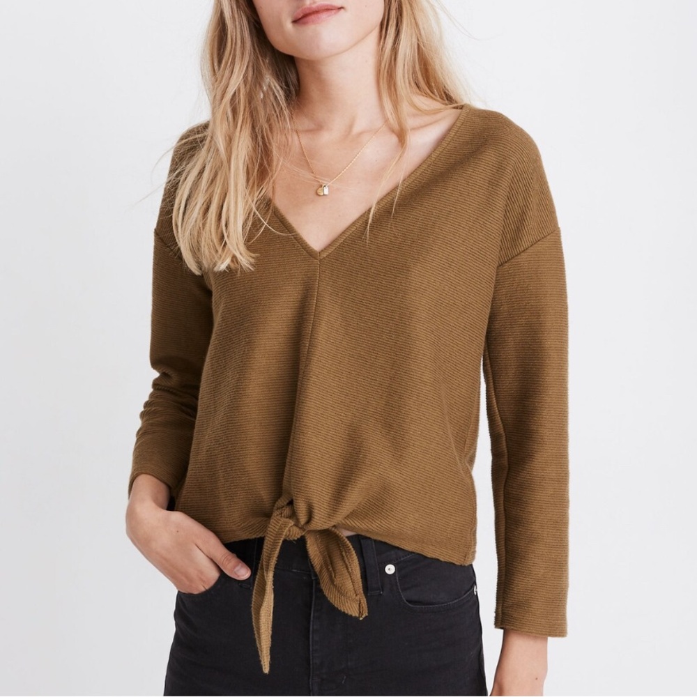 Madewell Texture & Thread Long-Sleeve Tie-Front Top